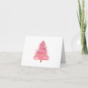 Carte Sapin de Noël à l'aquarelle rose   
