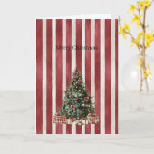 Carte Sapin de Noël à rayures rouges et crème (Fleur jaune)