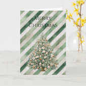 Carte Sapin de Noël à rayures vert crème (Fleur jaune)