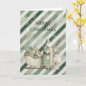 Carte Sapin de Noël à rayures vert crème (Fleur jaune)