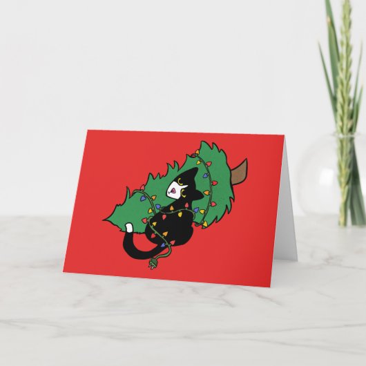 Carte Sapin de Noël au chat smoking (Devant)