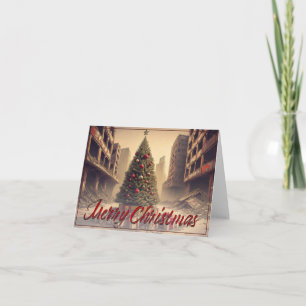 Carte Sapin de Noël au milieu des ruines Joyeux Noël