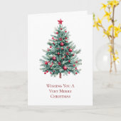 Carte Sapin de Noël aux ornements rouges et à l'étoile (Fleur jaune)