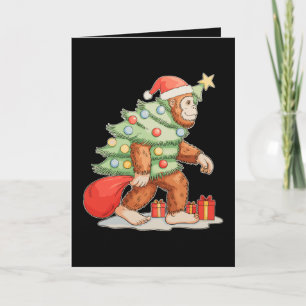 Carte Sapin de Noël Bigfoot Sasquatch Lumières de Noël