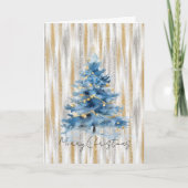 Carte Sapin de Noël Bleu Or Argent (Devant)