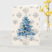 Carte Sapin de Noël Bleu Or Argent (Fleur jaune)