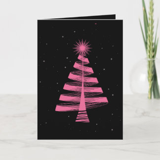 Carte Sapin de Noël ciel nocturne rose étoiles hiver Noë