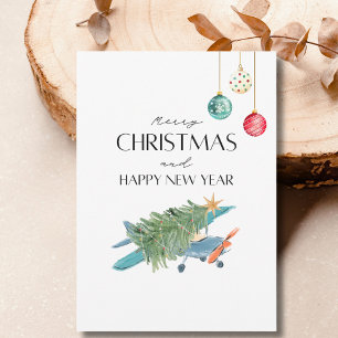 Carte Sapin de Noël drôle dans un avion & Photo de famil