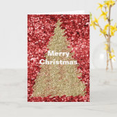 Carte Sapin de Noël en Or à Paillettes Rouges (Fleur jaune)