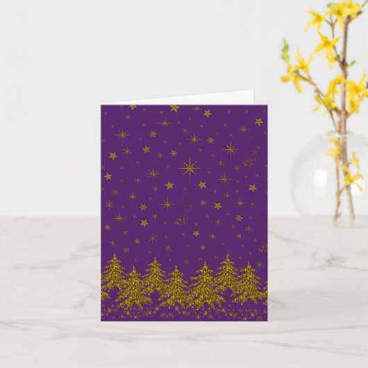 Carte Sapin de Noël en or scintillant, étoiles, neige su (Fleur jaune)