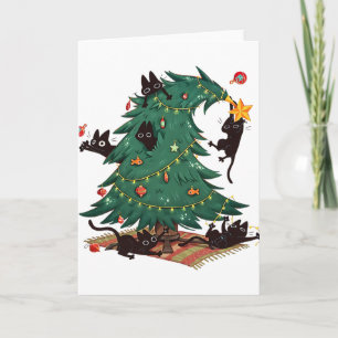 Carte Sapin de Noël et chat Mignon amateur de chat de No