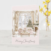 Carte Sapin de Noël Fenêtre Rose Pivoine (Fleur jaune)