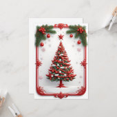 Carte Sapin de Noël festivement décoré (Devant/Arrière en situation)
