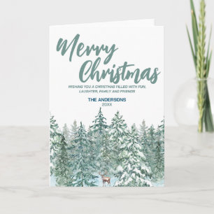 Carte Sapin de Noël joyeux forêt enneigée Renne moderne