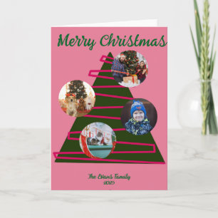 Carte Sapin de Noël rose et vert