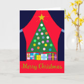 Carte Sapin de Noël vert avec tentures bleues : (Fleur jaune)