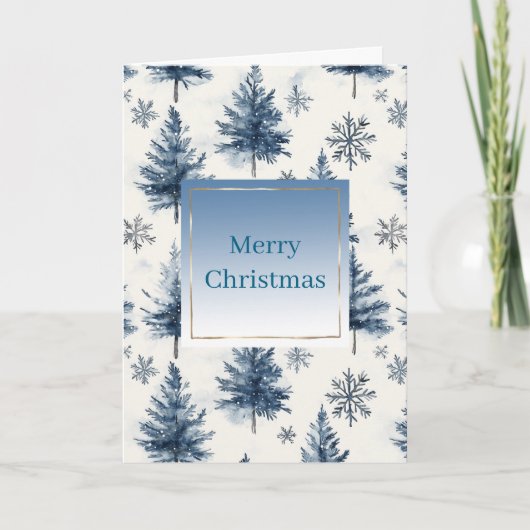 Carte Sapins de Noël Bleus Blanc Flocons de neige (Devant)