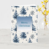 Carte Sapins de Noël Bleus Blanc Flocons de neige (Fleur jaune)