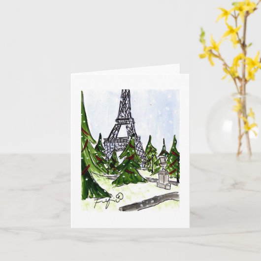Carte Sapins de Noël Eiffel (Fleur jaune)