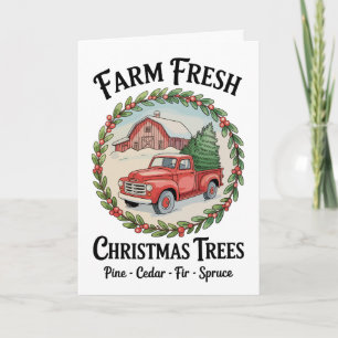 Carte Sapins de Noël frais de la ferme vieux camion roug