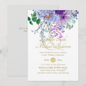 Carte Sapphire bleu floral Mariage (Devant / Derrière)