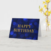 Carte Sapphire Blue Bokeh Lights or Joyeux anniversaire (Fleur jaune)