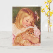 Carte Sara tenant un chat c. Mary Cassatt 1908 (Fleur jaune)