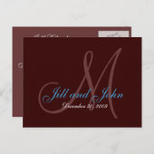 Carte sarcelle et marron avec date, prénoms et mon (Devant / Derrière)