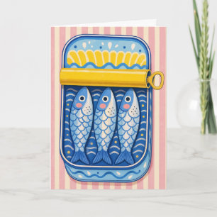 Carte Sardines Drôles Amoureux des Poissons Mignons Rétr