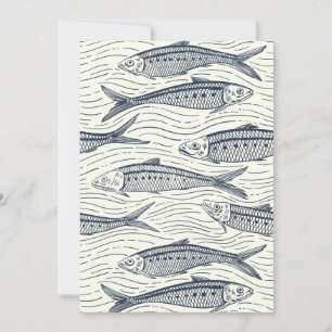 Carte Sardines en mouvement en bleu marine et ivoire