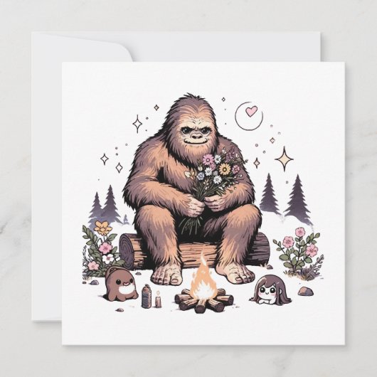 Carte Sasquatch tenant des fleurs (Devant)
