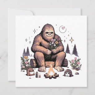 Carte Sasquatch tenant des fleurs