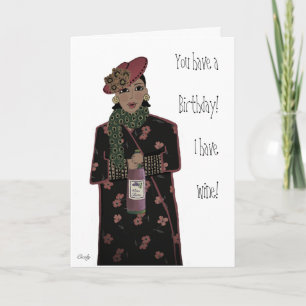 Carte Sassy African American lady wine thème Anniversair