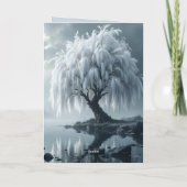Carte Saule pleureur au bord d'un étang, noir et blanc (Dos)