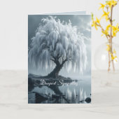 Carte Saule pleureur au bord d'un étang, noir et blanc (Fleur jaune)