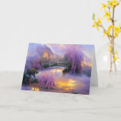 Carte Saules roses au coucher du soleil par l'étang (Fleur jaune)