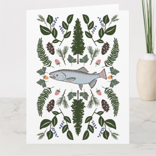 Carte Saumon PNW Nature Sapin Fougères Baies Fourniture (Devant)