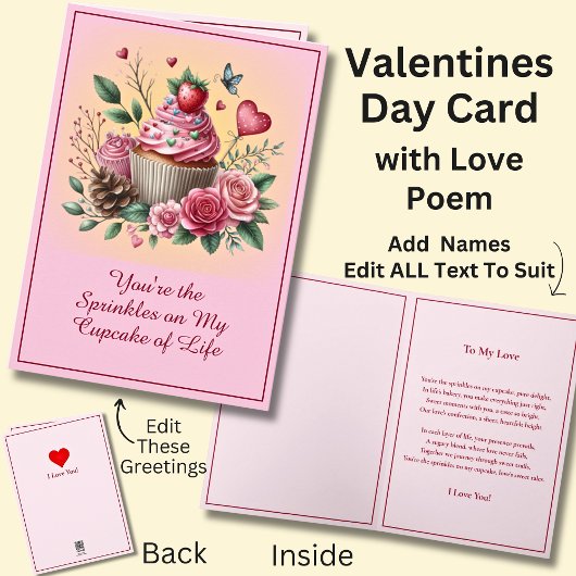 Carte Saupoudrer sur le gâteau avec poème d'amour Valent