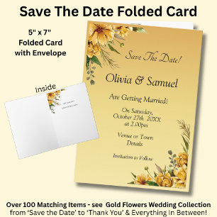 Carte Sauvegarder la date Fleur jaune doré pliée