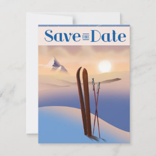 Carte Sauvegarder la date mariage vintage ski