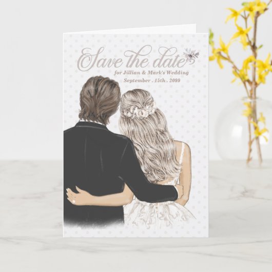 Carte Sauvegarder la date pour un mariage Taupe Mariée e (Fleur jaune)