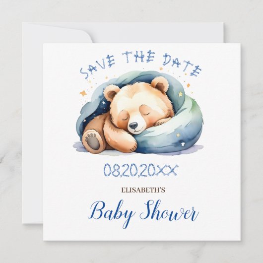 Carte Sauver la date Fête bébé Ours en peluche (Devant)