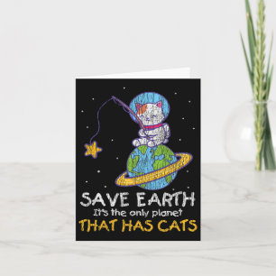Carte Sauver la Terre Vintage avec un Chat Drôle Jour de