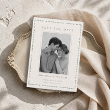 Carte "Save the Date" élégante vert sauge avec pho