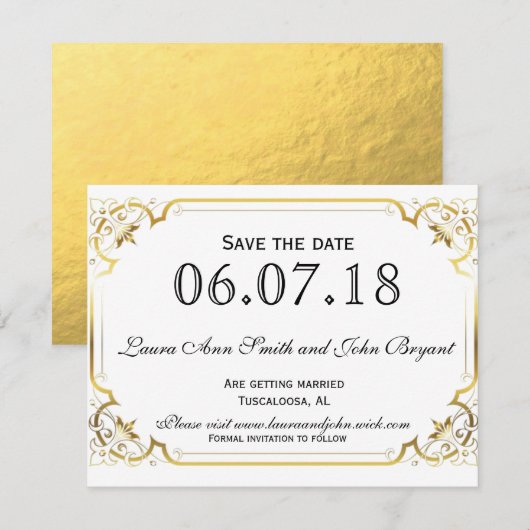Carte Save the Date feuille d'or (Devant / Derrière)
