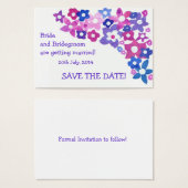 Carte 'Save the Date', Fleurs rose et bleu (Devant & derrière)
