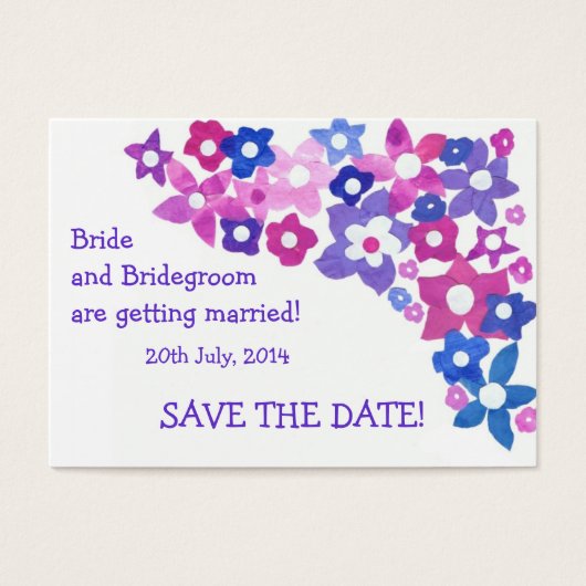Carte 'Save the Date', Fleurs rose et bleu (Devant)