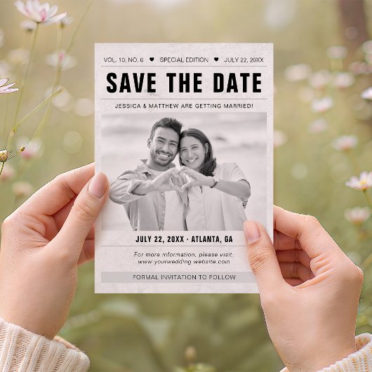 Carte Save the Date Newspaper Template Photo Grunge