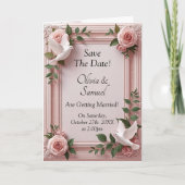 Carte Save The Date - Pink Roses & Doves Wedding (Devant)