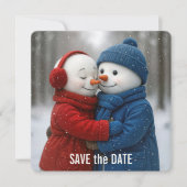 Carte Save The Date Snowman Couple in Snowflakes (Devant)